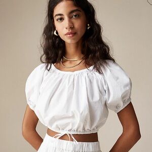 Cinched waist cropped top in cotton poplin CA585
Size: S Color: WHITE